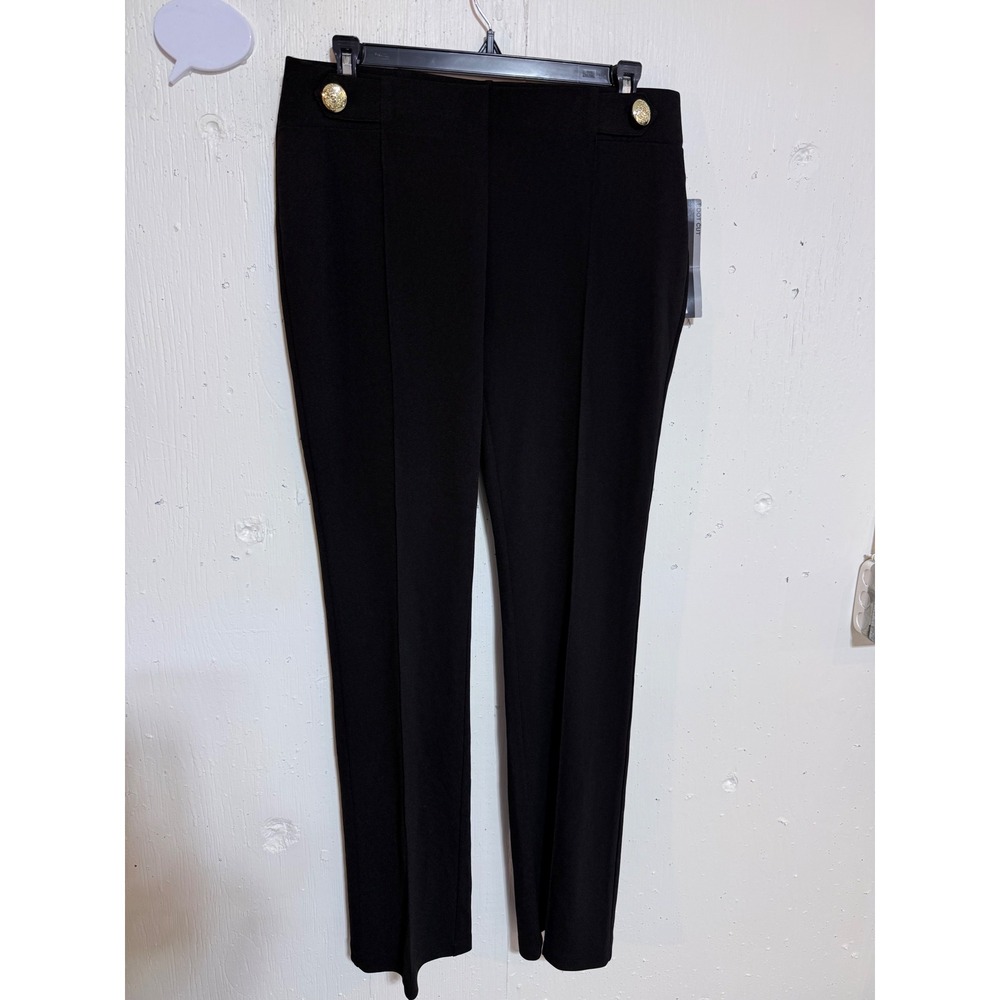 NYCC New York Clothing Co Black Bootcut Trousers Gold Crest Button Size 8 NEW